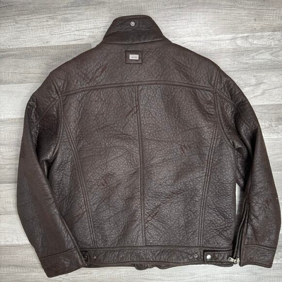 CALVIN Klein Mens Distressed Style Faux Suede Brown Moto Jacket Size Medium - Picture 4 of 14